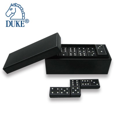 Professional Black Plastic Double Six Domino Game Set In Black PVC Leather Case