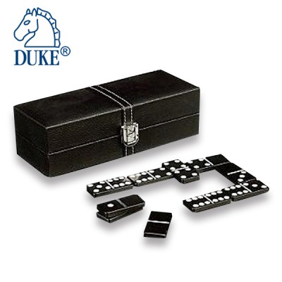 Black Plastic Customized Domino Set with Metal Buckle Leather Box