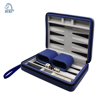 Pebbled Leatherette Travel Backgammon with Carry Strap