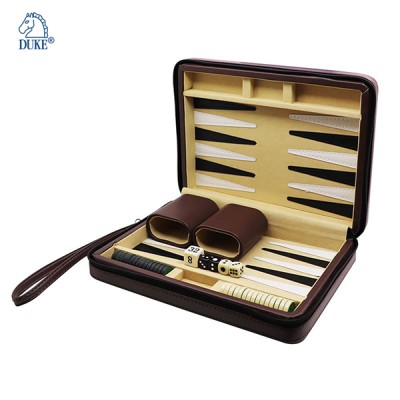 Plain Lleatherette Travel Backgammon with Carrying Strap