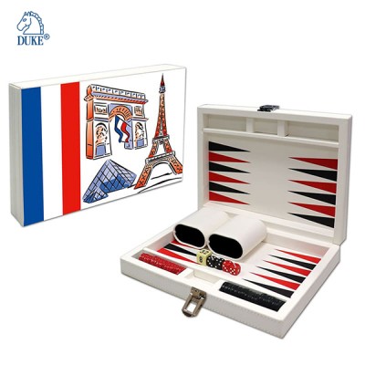 Printed Scenery Leatherette Travel Backgammon-Paris Series